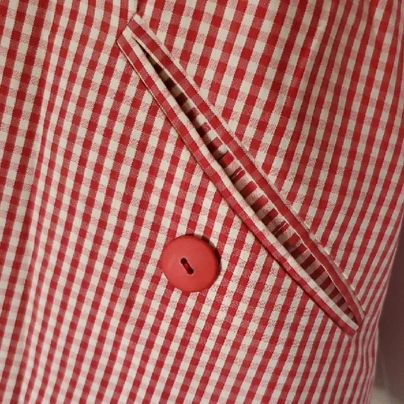 Vintage Retro Promod France Red & White Checkered Checked Button Up Trench Coat - Picture 6 of 11